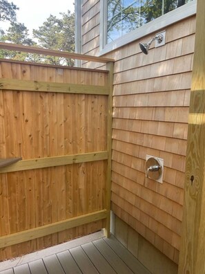 Large outdoor shower, perfect for feeling refreshed starting the day or coming back from the beach