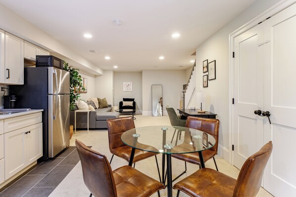 Recessed lighting and high ceilings throughout in this open floorplan gem