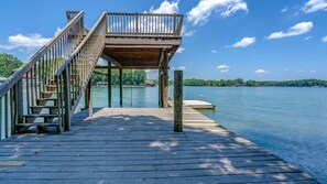 Access tranquil waters from our private dock, perfect for boating or relaxing.