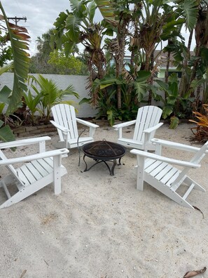 Backyard includes firepit , pool, lounge area and hot tub