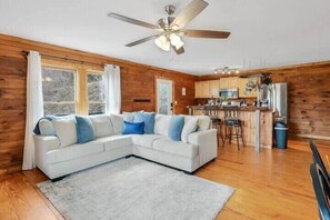 Comfy sectional & kitchen