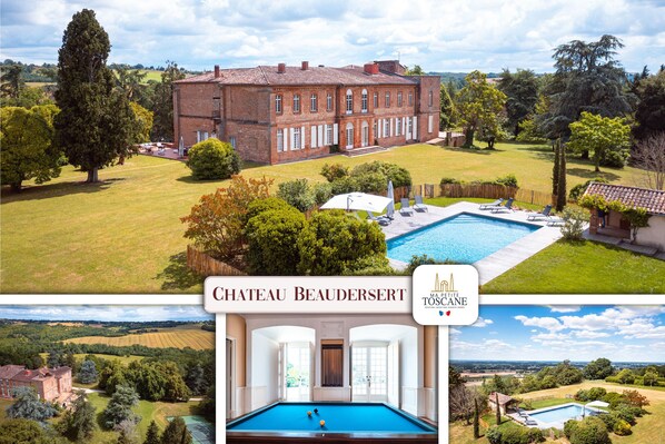 Private swimming pool - Terrace with garden lounge and dining table - Private 50-hectare park - Fully equipped kitchen - Wood-burning stove - Tennis court - Private car park.