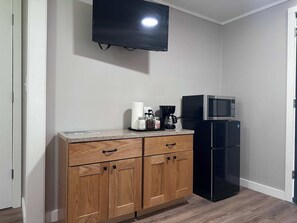 Mini Fridge, Microwave and coffee pot