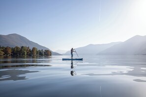 Morning paddle boarding on the crystal clear nearby lakes