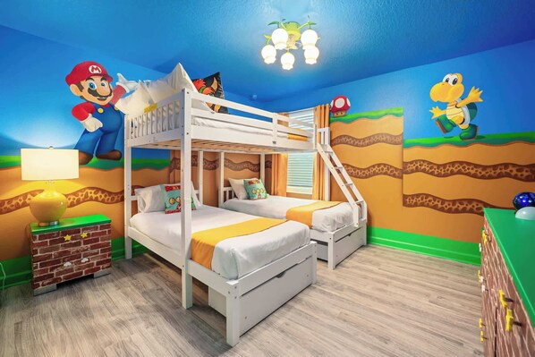 Power up your stay in this Super Mario-themed bunk room!