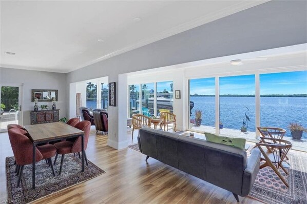 Grab a cup of coffee in the morning and enjoy your open waterview feet away from the couch.