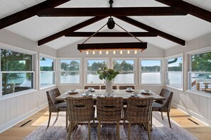 Wall of windows for the perfect evening meal seating 8.