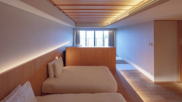 [Premium Twin] 50m² / bed width 1,200mm + sofa bed. Enjoy the ocean view from the terrace.