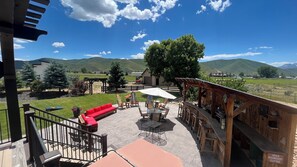 The outdoor space has plenty of seating for everyone!