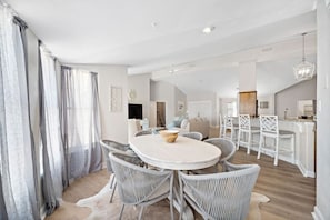 This dining area is located off the kitchen