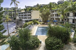 The large ocean-side pool as seen from the balcony , with MIm's Seaside Bistro in the background!