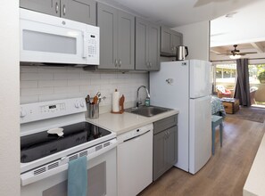 Fully equipped kitchen with everything you could need for your stay.