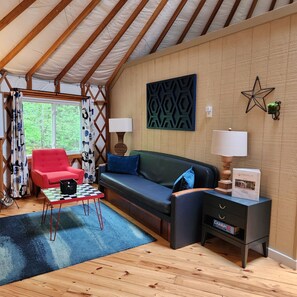 Living room with fold out couch