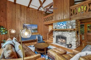 Wood-Burning Fireplace and HDTV
