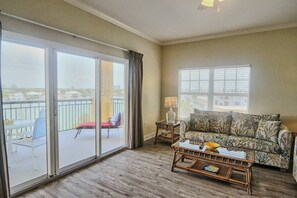 Enjoy a spacious family area with balcony access
