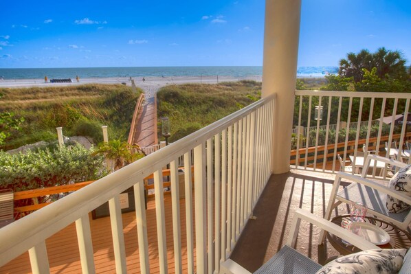 Direct Beachfront Balcony with Large Seating Area and Stunning Views of the Gulf of Mexico