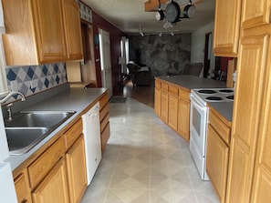 View from kitchen into living room.