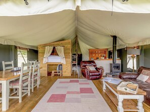 Open plan living space | Safari Tent One - Darnells Luxury Glamping, Ross-on-Wye