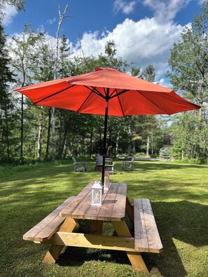 New picnic table and umbrella
