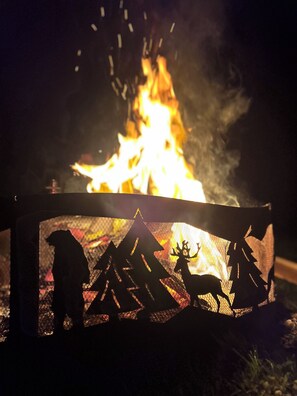 S’mores and deep conversation around the fire pit