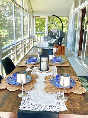 Enjoy dinner with your loved ones with a spectacular view of the lake and loons!