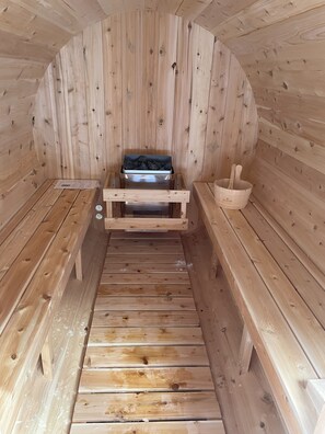Sauna with seating for up to 6—perfect for unwinding 