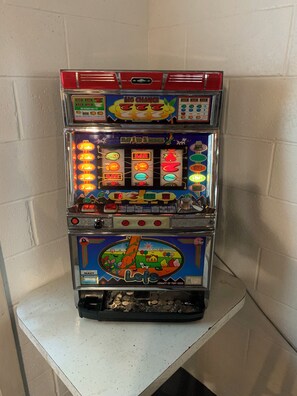 Spin your luck on the slot machine, coins are all located in slot tray…