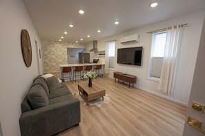stylish living room with smart tv