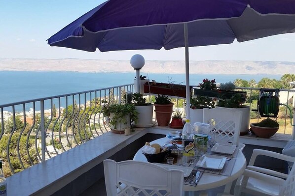 Great terrace with stunning views over the Sea of Galilee and the Golan Heights