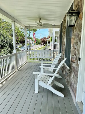 Front Porch Adirondack Chairs and Bench Swing