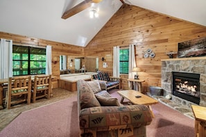 Cozy up in this inviting living room complete with plush furniture and a crackling fireplace 🔥 #HomeSweetHome #CozyVibes