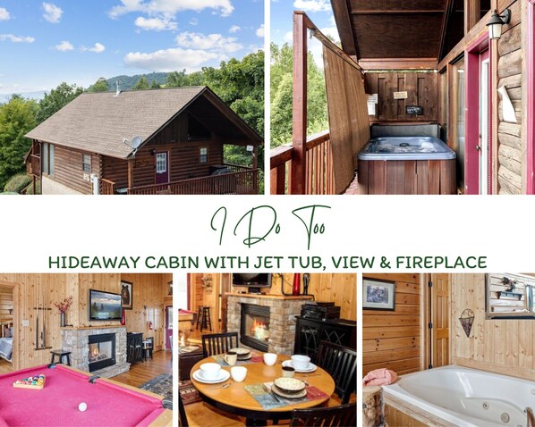 Relax at IDoToo: a secluded hideaway cabin offering a tranquil setting with stunning views. Equipped with a jet tub, a cozy fireplace, and a pool table, this cabin is the perfect romantic escape or a peaceful retreat for small families or couples. Embrace comfort and serenity in every corner!