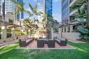 Rooftop green area surrounded by beautiful nature