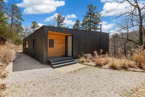 Our professionally designed home is tucked away and surrounded by trees and Beaver Lake.