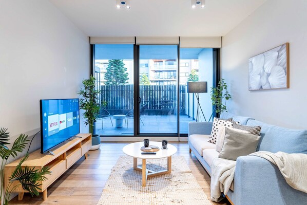 Bright living area with Smart TV