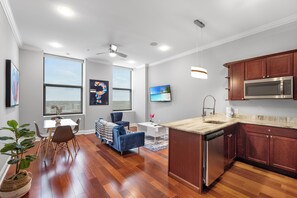 Welcome to Northern Liberties! Enjoy a stylish and spacious studio apartment filled with amenities. This apartment features a rooftop pool, a fitness center, an in-unit washer and dryer, motorized shades, and plenty of comforts. Reliable Wi-Fi is also included.