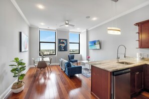 Open-plan common space with contemporary design, offering a perfect blend of comfort and style.