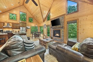 Living area with pullout sofa.