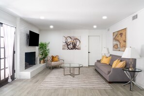 Living Room with Smart TV and Fireplace