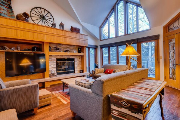 Warm up in front of the cozy fireplace after a day exploring the mountain.