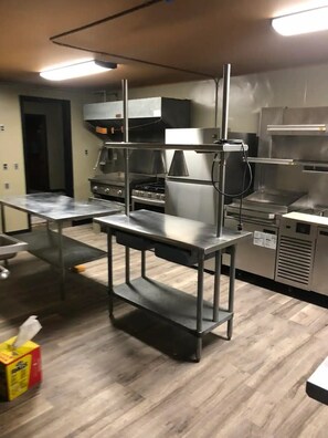 Commercial kitchen with separate entrance for easy food prep space