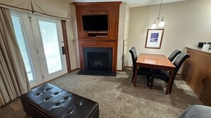Indoors, Furniture, Table, Floor, Fireplace