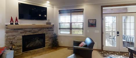 Door, Furniture, Indoors, Living Room, Fireplace