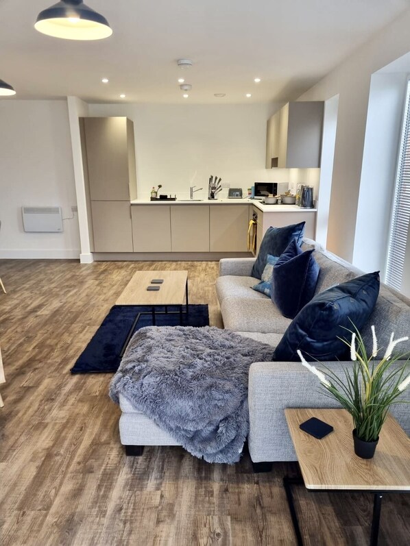 Open plan living room/kitchen