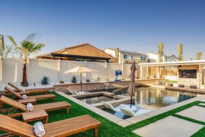Beautiful Green Landscape, Chaise Lounge Chairs, Concrete Squres
