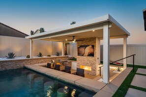 Outdoor Underground Patio, Bar, Fireplace, Fridge, BBQ, and 80" TV