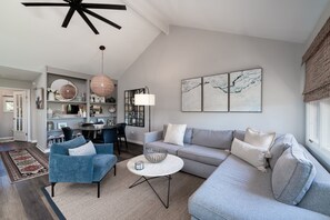 The dining and living areas blend into one