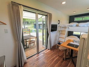 Wooden deck from inside the room