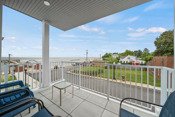 Private covered deck with gorgeous river views