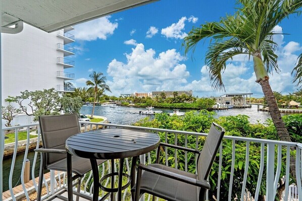 Enjoy views of the water from our balcony.